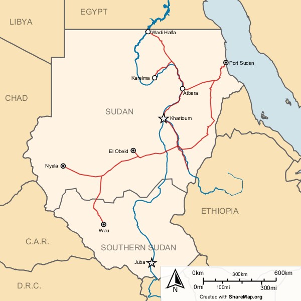 Szudán vasúthálózata<br>(grafika: sharemap.org)