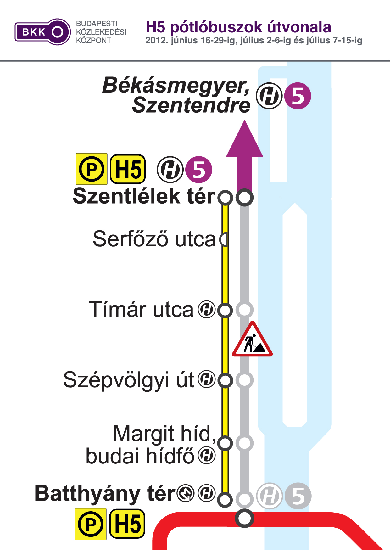 A H5 közlekedési rendje július 7-én és 8-án<br>(térkép: BKK)