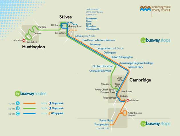 A „The busway” vonalhálózata