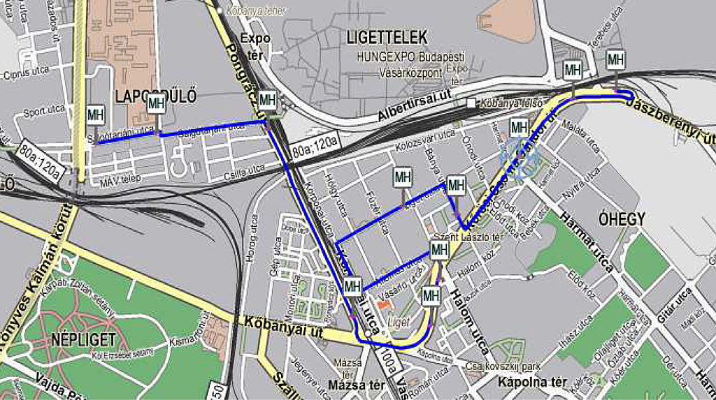 A pótlóbusz útvonala a Sörgyár...<br>(a térképek forrása: BKV)