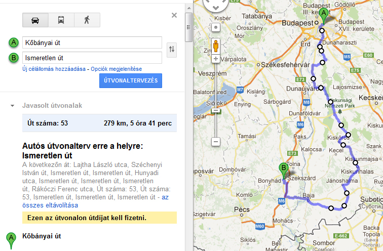 Útvonal<br>(forrás: maps.google.com)