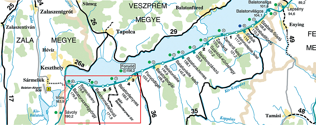 Balatonberény, vasúti baleset 1948. augusztus 26-án. A keretes térképrészlet jelzi a szerencsétlenséget közvetlenül megelõzõ eseménysorozat helyszíneit
