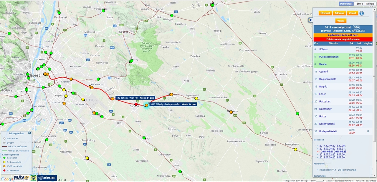 Maglód és Rákoshegy között kedd hajnalban az egyik vágány felett leszakadt a felsővezeték, emiatt jelentős késések alakultak ki a 120-as vonal elővárosi szakaszán